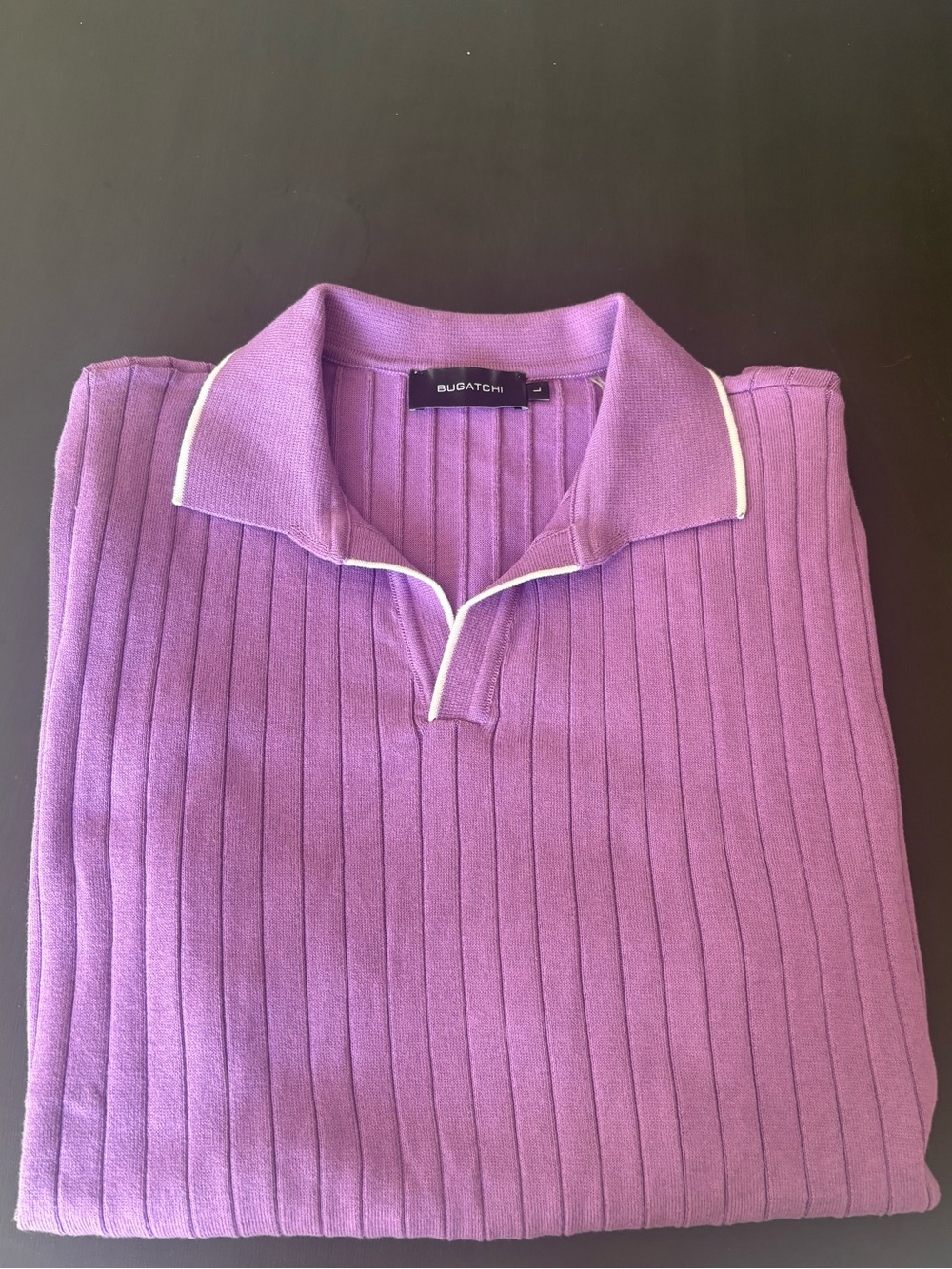 Bugatchi Lavender Ribbed Polo with White Piping